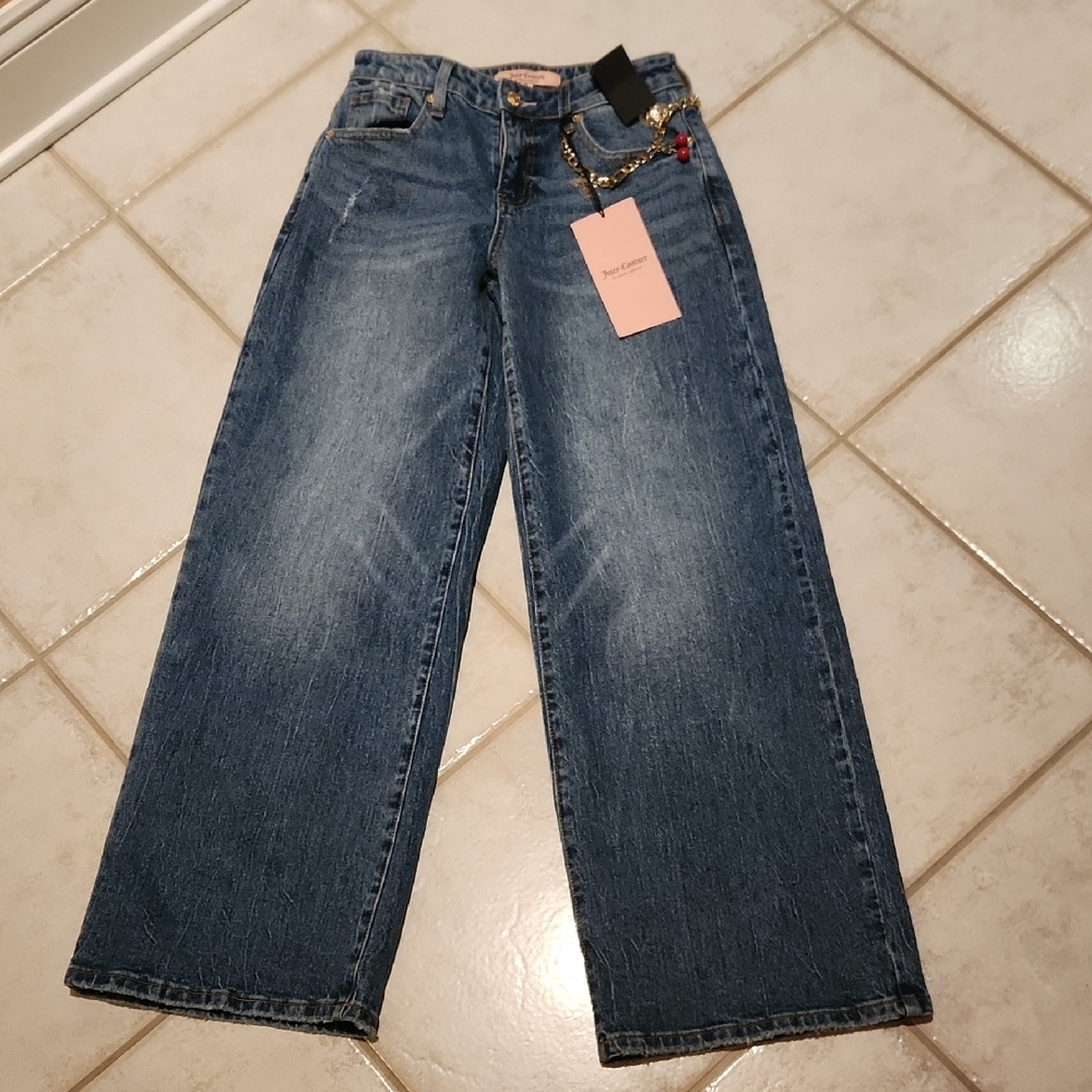 Juicy Couture Classic Blue Wide Straight Leg Jeans Size 24  With Charms Accents